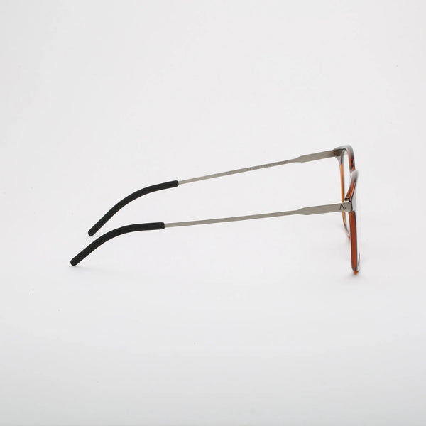 ThinOptics Menlo Park tortoiseshell rectangular prescription glasses with slim silver temples, right side view on white background