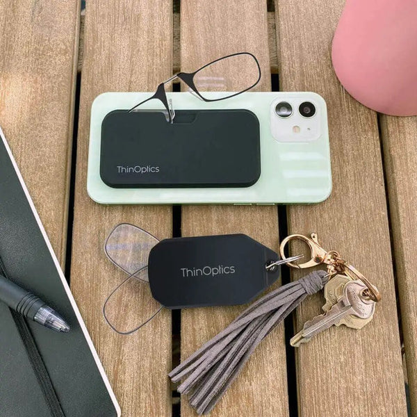 Sleek design meets multi-pack universal comfort. Our Readers adapt to you, offering a barely-there feel with robust durability. Paired with a black case and keychain case: minimalist design, thin frames, and compact for portability.