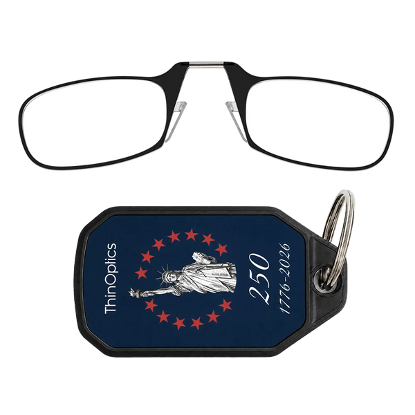 black readers with navy Lady Liberty Commemorative keychain case