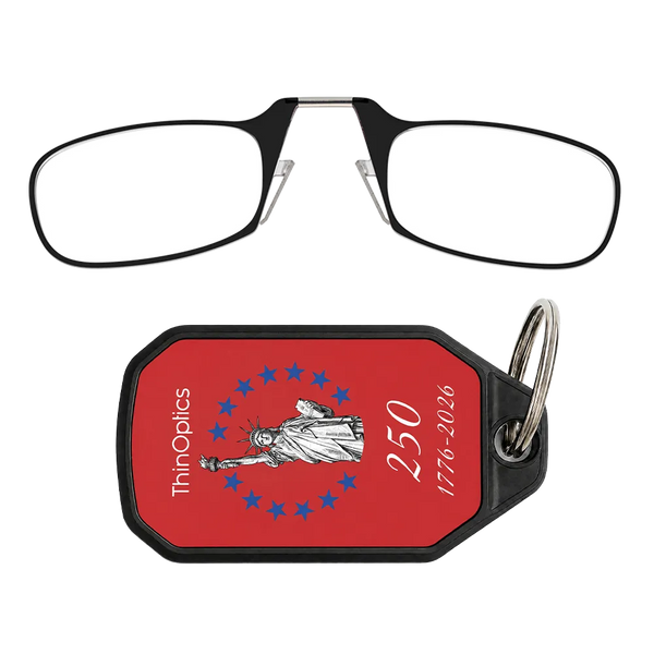 black readers with red Lady Liberty Commemorative keychain case