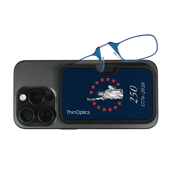 blue readers with navy Lady Liberty Commemorative Magsafe Pod