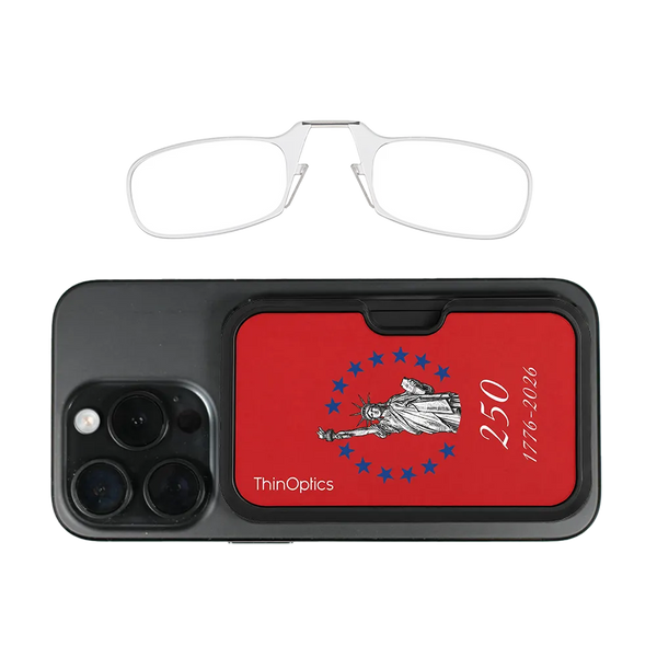 clear readers with red Lady Liberty Commemorative Magsafe Pod