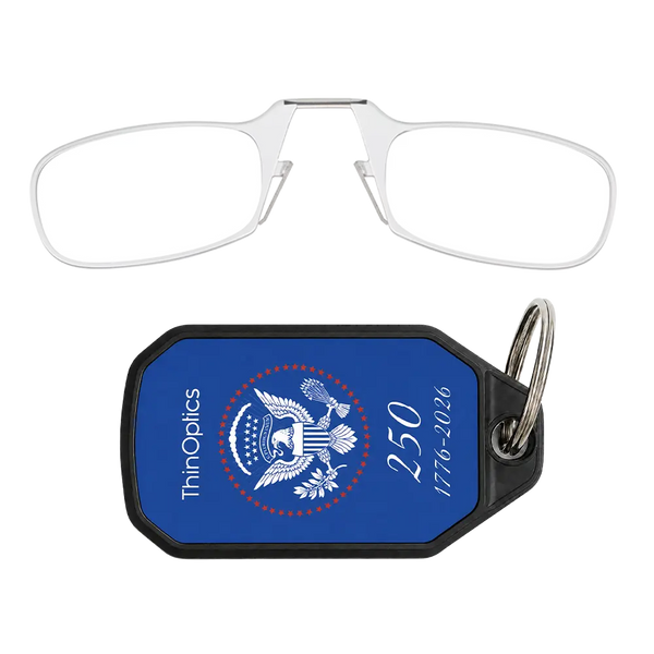 clear readers with navy Presidential Commemorative keychain case
