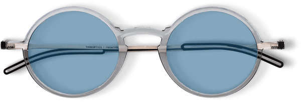 ThinOptics Clear framed Reading Glasses with Blue Light Blockers and a sleek black case: minimalist design with thin lenses. The compact, brushed metal case offers a modern, portable solution for individuals needing reading glasses.