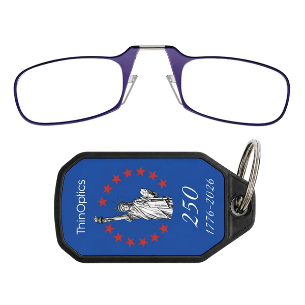 blue readers with royal Lady Liberty Commemorative keychain case