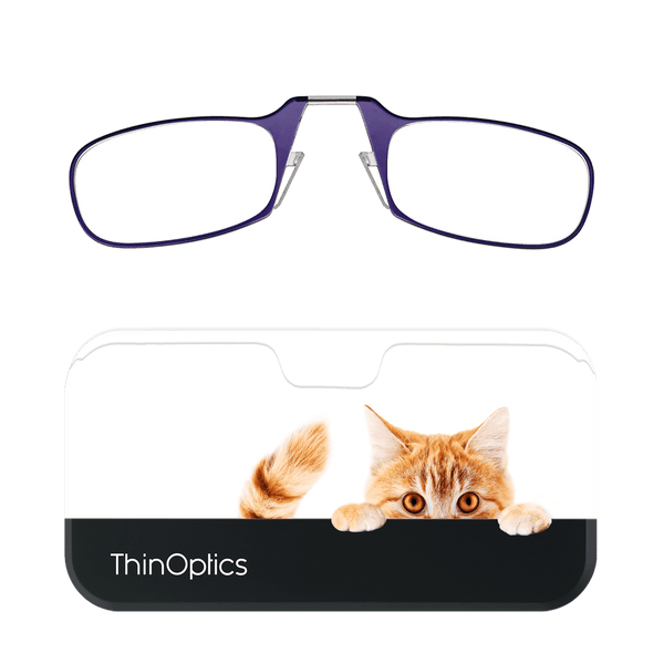 Sleek design meets universal comfort. Our Readers adapt to you, offering a barely-there feel with robust durability. Paired with a slim case featuring a playful orange tabby cat peeks over the top of the case.