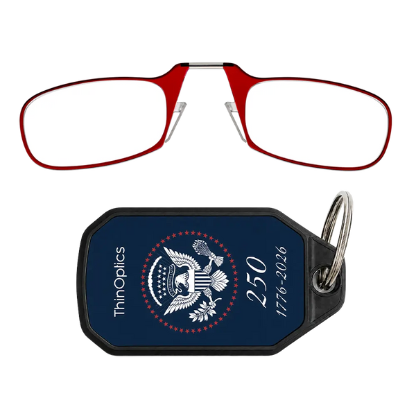 red readers with navy Presidential Commemorative keychain case