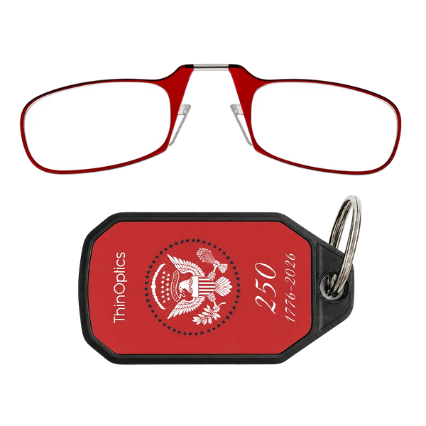 red readers with red Presidential Commemorative keychain case