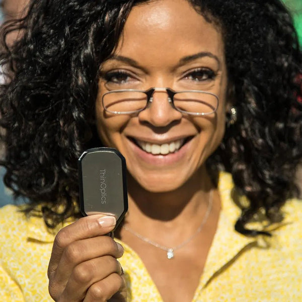 Sleek design meets multi-pack universal comfort. Our Black Readers adapt to you, offering a barely-there feel with robust durability. Paired with a silver universal pod case and silver keychain case: minimalist design, thin frames, and compact for portability. With the ThinOptics Silver Best Seller Bundle, you're getting two ingenious solutions with classic metal finishes.