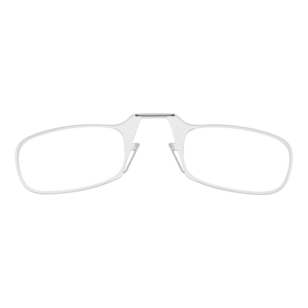 Silver reading glasses with a magnetic bridge connecting the lenses.