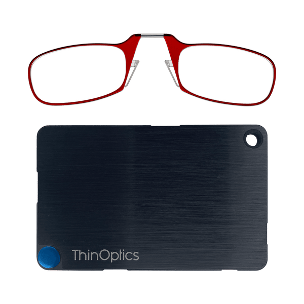 The ThinOptics Red Readers + Black Flashcard Wallet is a revolutionary advancement in the consolidation of your essentials, bringing together your credit cards, cash, identification, and reading glasses in a durable and compact case that'll go everywhere with you.
Made from brushed stainless steel with PVD coating for increased impact strength and excellent abrasion resistance, the ThinOptics Readers + Black Flashcard Wallet looks great and securely holds everything you need.
