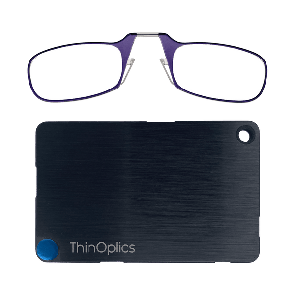 The ThinOptics Purple Readers + Black Flashcard Wallet is a revolutionary advancement in the consolidation of your essentials, bringing together your credit cards, cash, identification, and reading glasses in a durable and compact case that'll go everywhere with you.
Made from brushed stainless steel with PVD coating for increased impact strength and excellent abrasion resistance, the ThinOptics Readers + Black Flashcard Wallet looks great and securely holds everything you need.