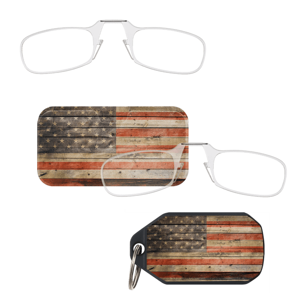 Sleek design meets multi-pack universal comfort. Our Clear Framed Readers adapt to you, offering a barely-there feel with robust durability. Paired with an American Flag Universal Pod Case and keychain case minimalist design, thin frames, and compact for portability.