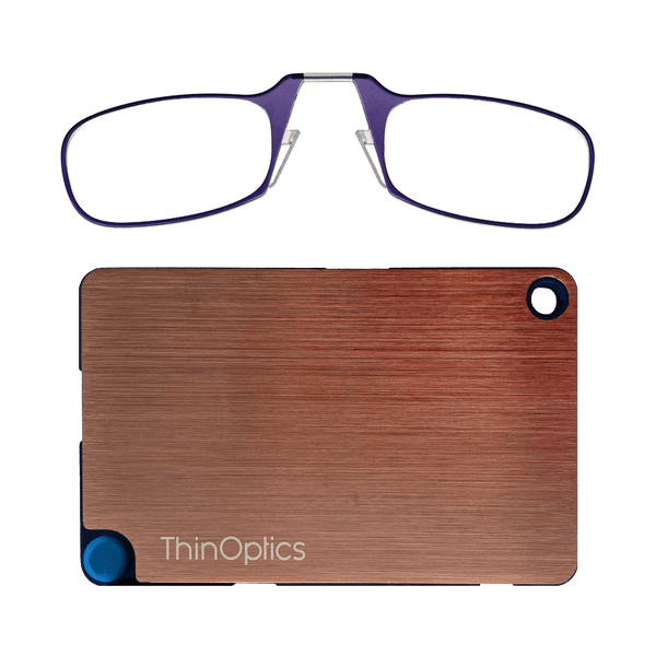 The ThinOptics Purple Readers + Rose Gold Flashcard Wallet is a revolutionary advancement in the consolidation of your essentials, bringing together your credit cards, cash, identification, and reading glasses in a durable and compact case that'll go everywhere with you.
Made from brushed stainless steel with PVD coating for increased impact strength and excellent abrasion resistance, the ThinOptics Readers + Black Flashcard Wallet looks great and securely holds everything you need.