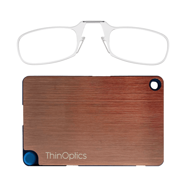 The ThinOptics Clear Readers + Rose Gold Flashcard Wallet is a revolutionary advancement in the consolidation of your essentials, bringing together your credit cards, cash, identification, and reading glasses in a durable and compact case that'll go everywhere with you.
Made from brushed stainless steel with PVD coating for increased impact strength and excellent abrasion resistance, the ThinOptics Readers + Black Flashcard Wallet looks great and securely holds everything you need.