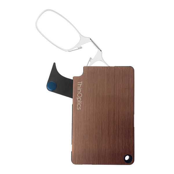 The ThinOptics Clear Readers + Rose Gold Flashcard Wallet is a revolutionary advancement in the consolidation of your essentials, bringing together your credit cards, cash, identification, and reading glasses in a durable and compact case that'll go everywhere with you.
Made from brushed stainless steel with PVD coating for increased impact strength and excellent abrasion resistance, the ThinOptics Readers + Black Flashcard Wallet looks great and securely holds everything you need.