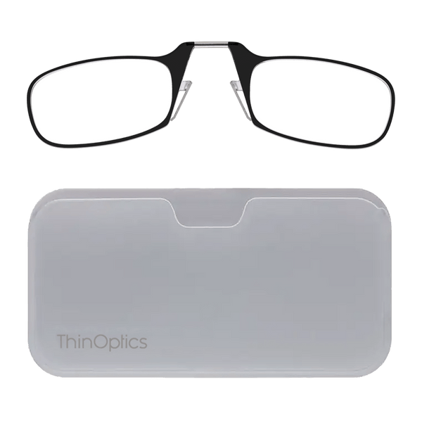 Sleek design meets universal comfort. Our Black Readers adapt to you, offering a barely-there feel with durability. Paired with with a white universal pod case: minimalist design, thin frames, and compact for portability.