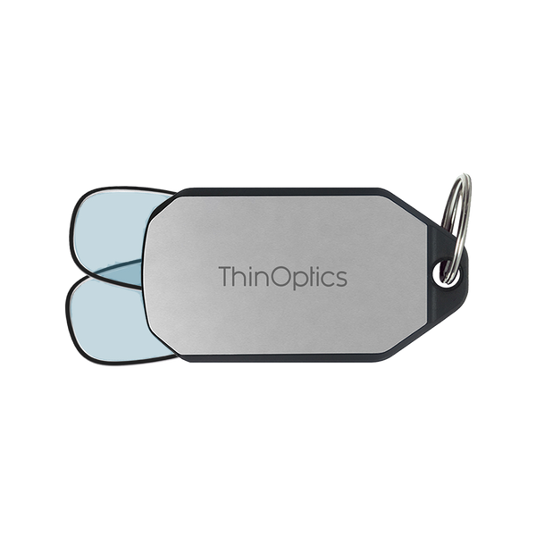 black Moment blue light blockers with silver keychain