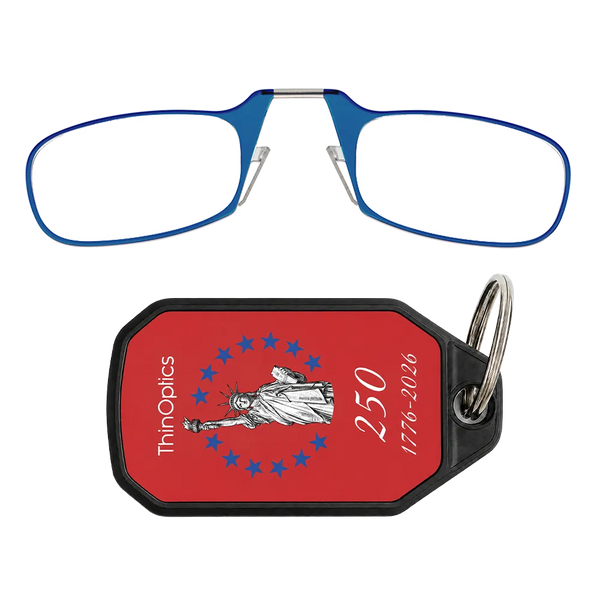 blue readers with red Lady Liberty Commemorative keychain case