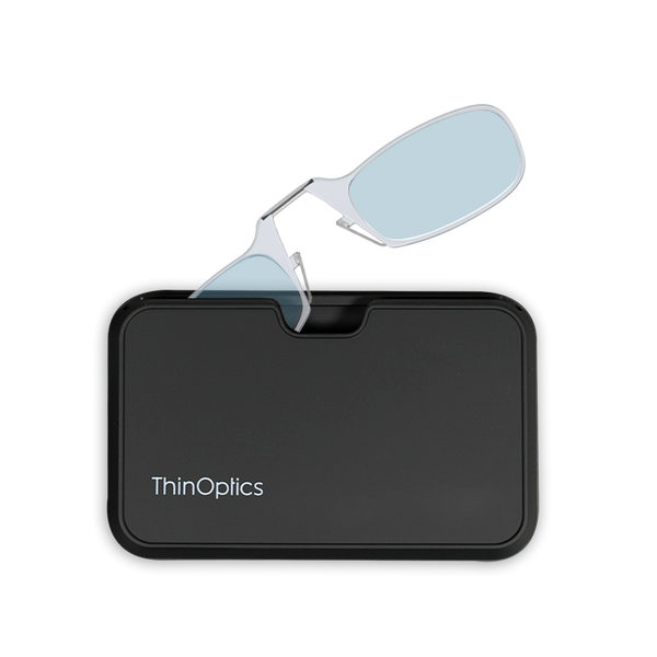 clear blue light blocker readers with black magnetic pod