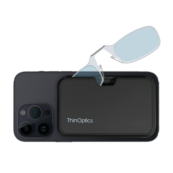 clear blue light blocker readers with black magnetic pod