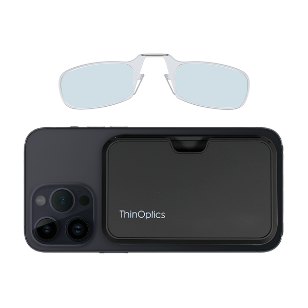 clear blue light blocker readers with black magnetic pod