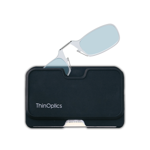 clear Moment Blue Light Blockers with black magnetic pod wallet case