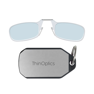 clear Moment blue light blockers with silver keychain