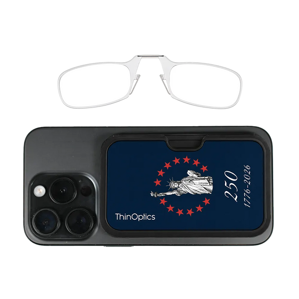 clear readers with red Lady Liberty Commemorative Magsafe Pod