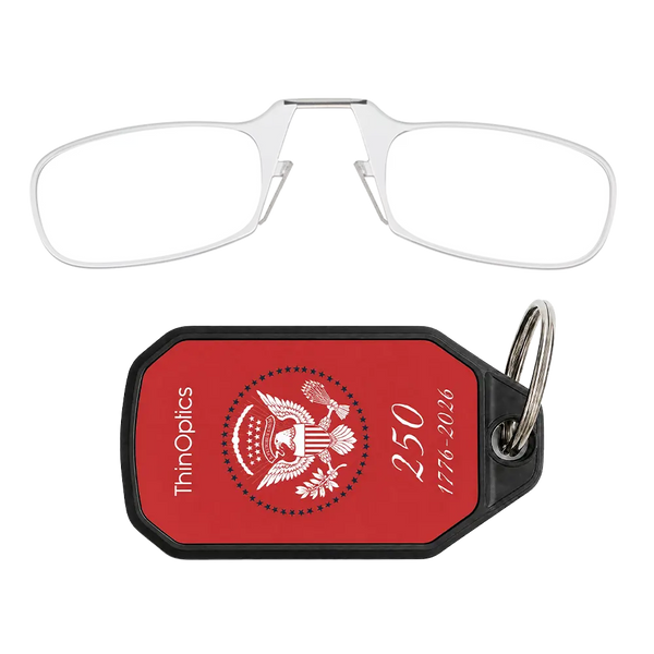 clear readers with red Presidential Commemorative keychain case