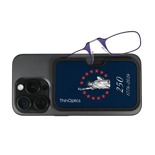 purple readers with navy Lady Liberty Commemorative Magsafe Pod