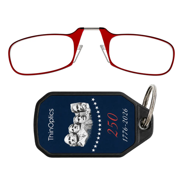 red readers with navy Rushmore Commemorative Keychain Case