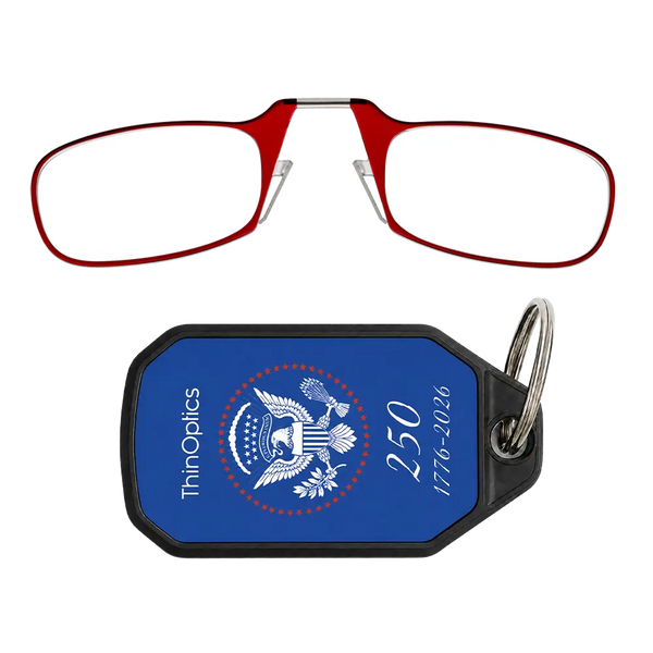 red readers with navy Presidential Commemorative keychain case
