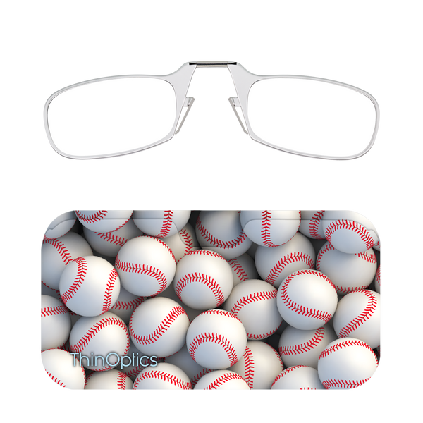 Clear ThinOptics Readers + Bucket of Balls Universal Pod Case with Readers above case