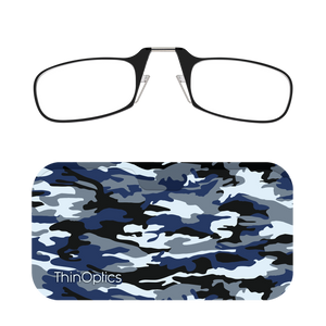 Black ThinOptics Readers + Camo Chic Universal Pod Case with Readers above case