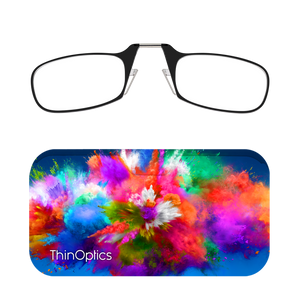 Black ThinOptics Readers + Pop of Color Universal Pod Case with Readers above case