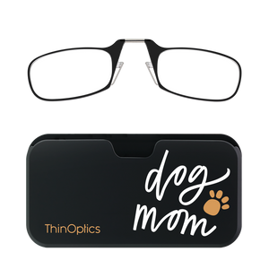 Black ThinOptics Readers + Dog Mom Universal Pod Case with Readers above case