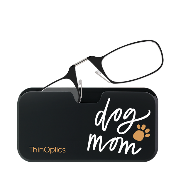 Black ThinOptics Readers peeking out of a Dog Mom Universal Pod
