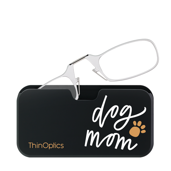 Clear ThinOptics Readers peeking out of a Dog Mom Universal Pod