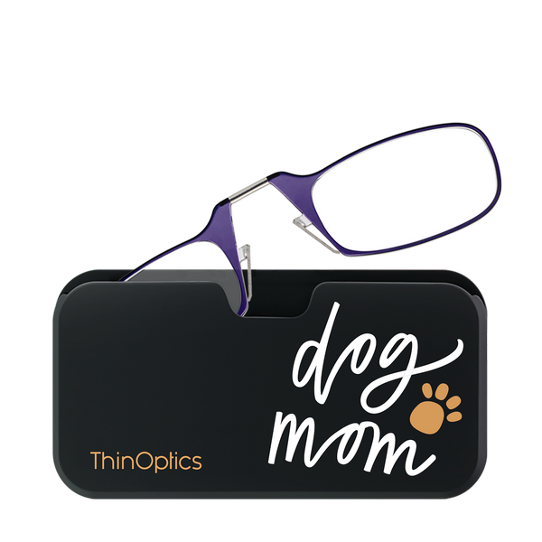 Purple ThinOptics Readers peeking out of a Dog Mom Universal Pod