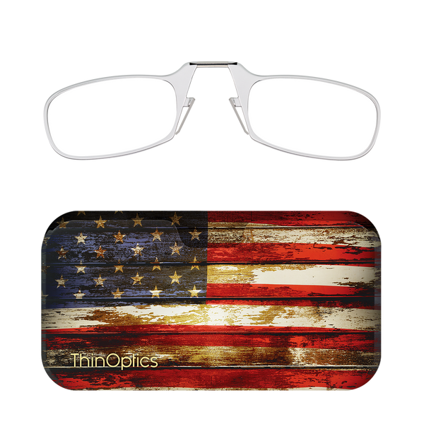 Clear Readers + Rustic Flag Universal Pod case with Readers above case