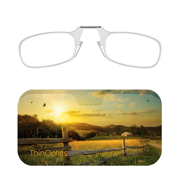 Clear ThinOptics Readers + Sunrise Farm Universal Pod Case with Readers above case