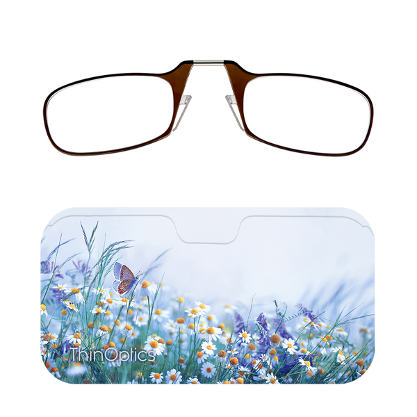 Brown ThinOptics Readers + Wildflower Haze Universal Pod Case with Readers above case