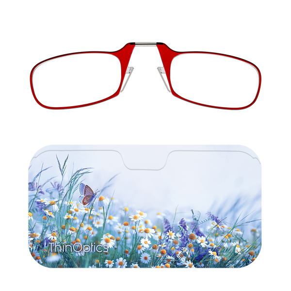 Red ThinOptics Readers + Wildflower Haze Universal Pod Case with Readers above case