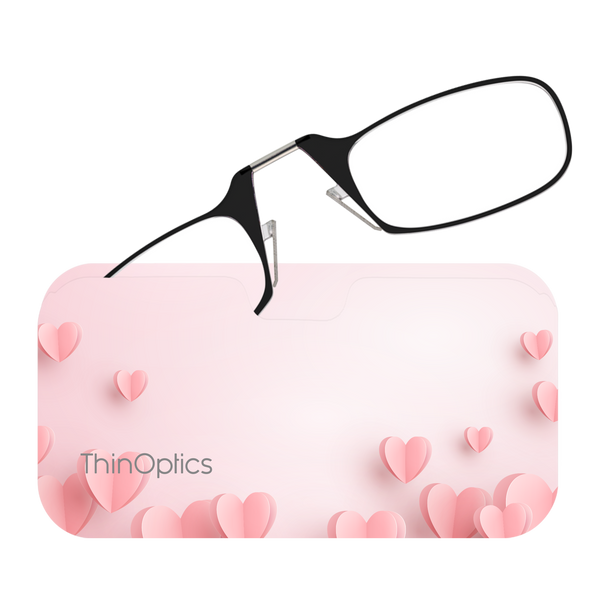 Black Frames peeking out of a Pink Hearts Universal Pod Case