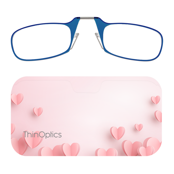 Blue Readers + Pink Hearts Universal Pod Case with Readers above case
