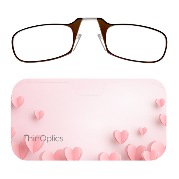 Brown Frames peeking out of a Pink Hearts Universal Pod Case