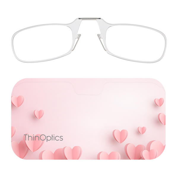 Clear Readers + Pink Hearts Universal Pod Case with Readers above case
